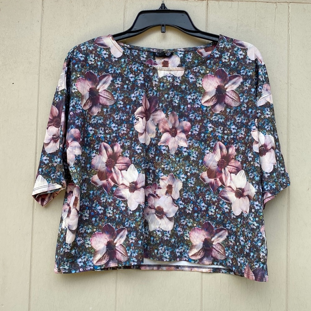 Topshop Floral Cropped Shirt